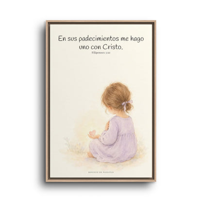 Participar de sus padecimientos me acerca a Él | Arte bíblico para pared | Filipenses 3:10 — 24×36 pulgadas, marco natural, vista frontal