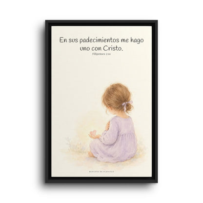 Participar de sus padecimientos me acerca a Él | Arte bíblico para pared | Filipenses 3:10 — 16×24 pulgadas, marco negro, vista frontal