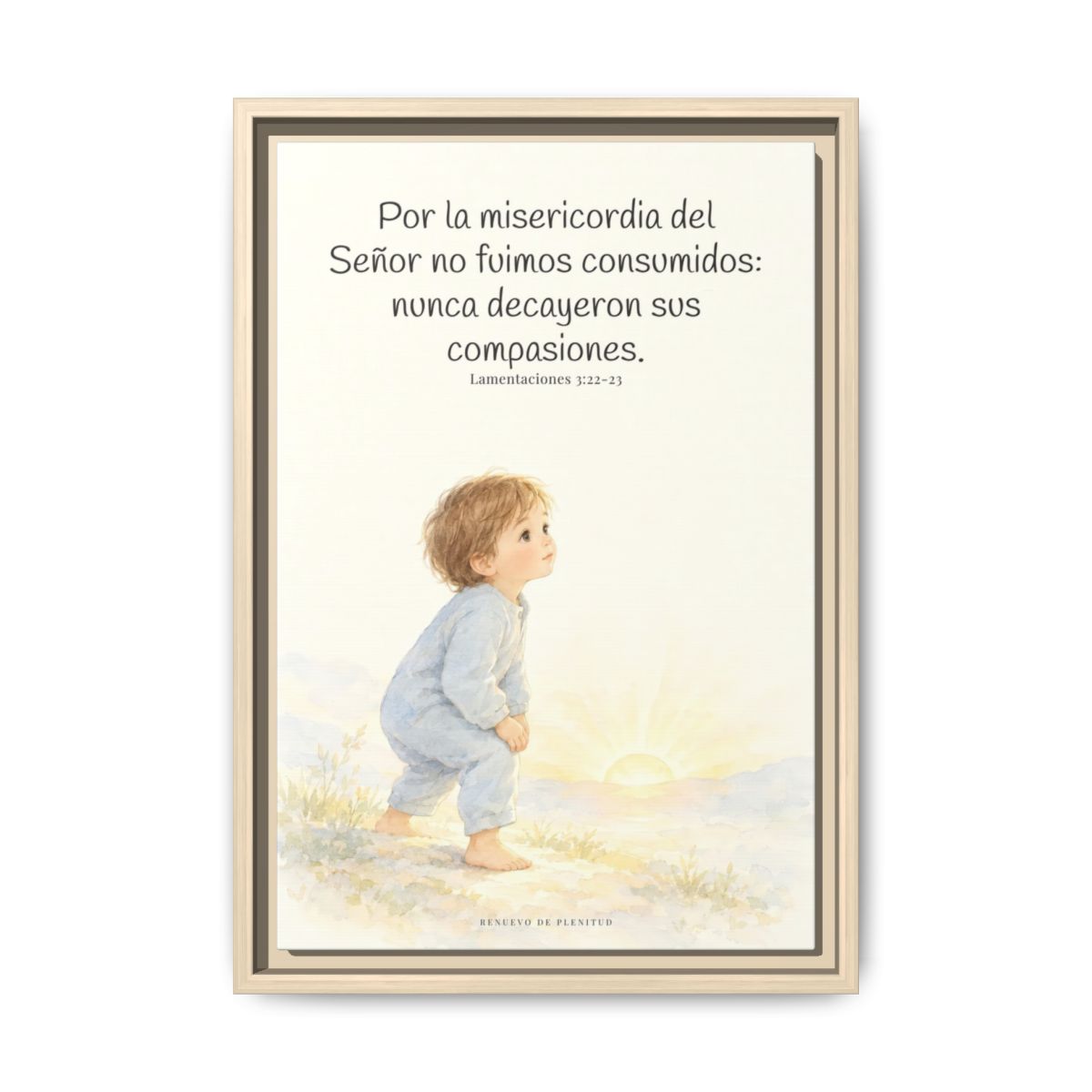 Por la misericordia de Jehová no fuimos consumidos — Lienzo Cristiano Enmarcado | Lamentaciones 3:22-23 — 12×18 pulgadas, marco natural, vista frontal