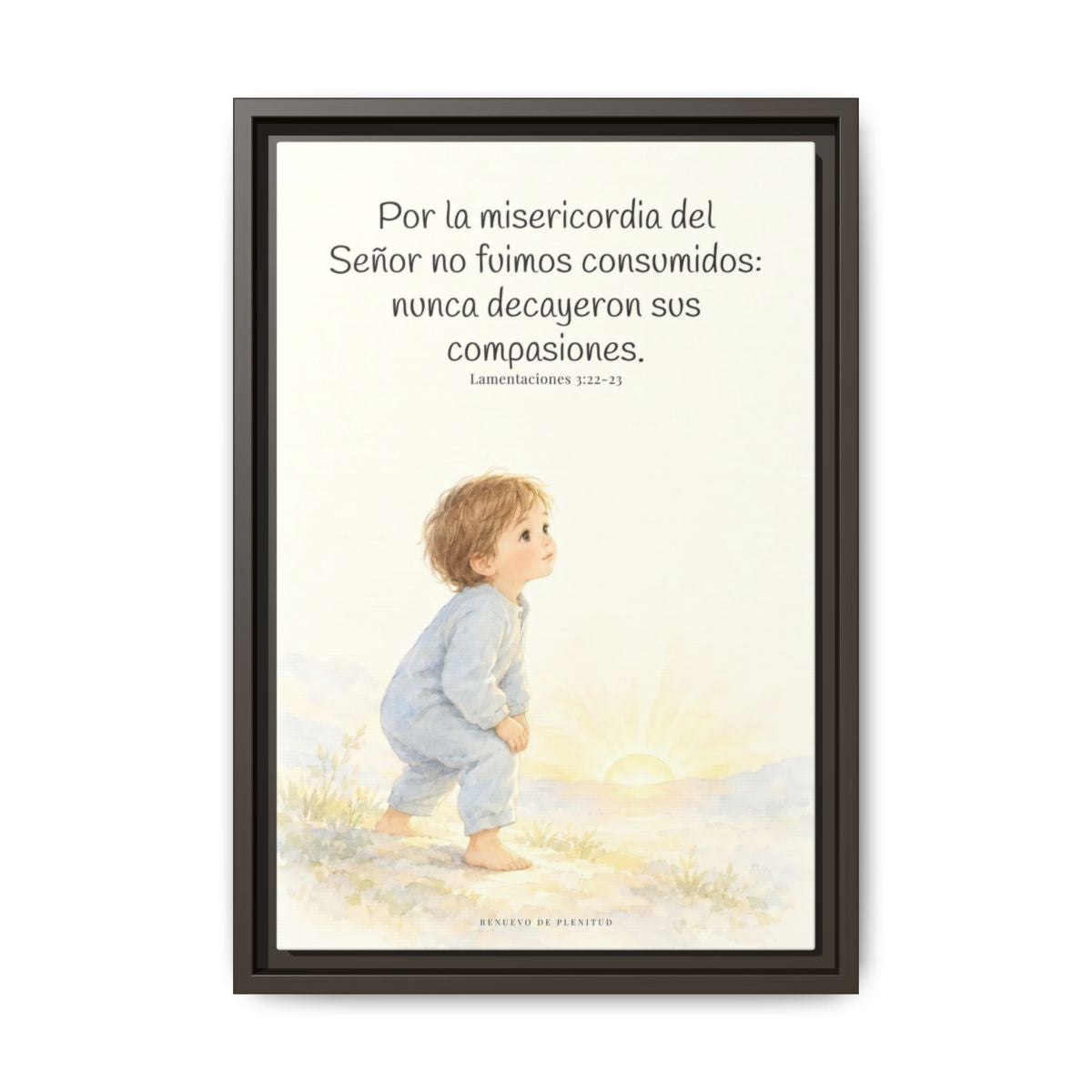 Por la misericordia de Jehová no fuimos consumidos — Lienzo Cristiano Enmarcado | Lamentaciones 3:22-23 — 12×18 pulgadas, marco espresso, vista frontal