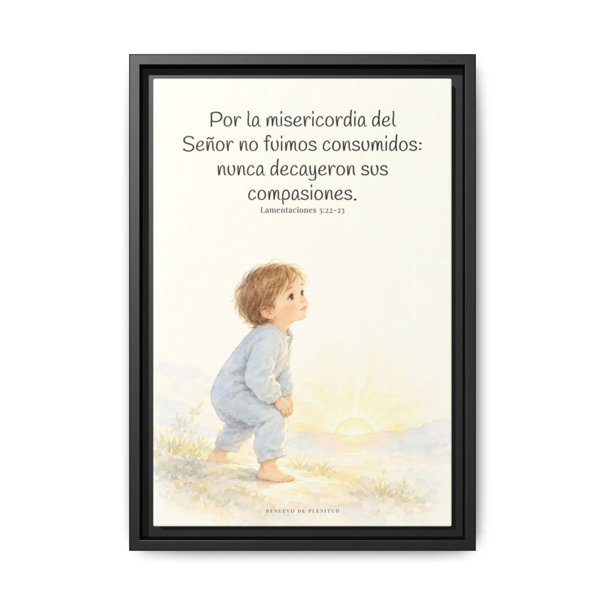 Por la misericordia de Jehová no fuimos consumidos — Lienzo Cristiano Enmarcado | Lamentaciones 3:22-23 — 12×18 pulgadas, marco negro, vista frontal