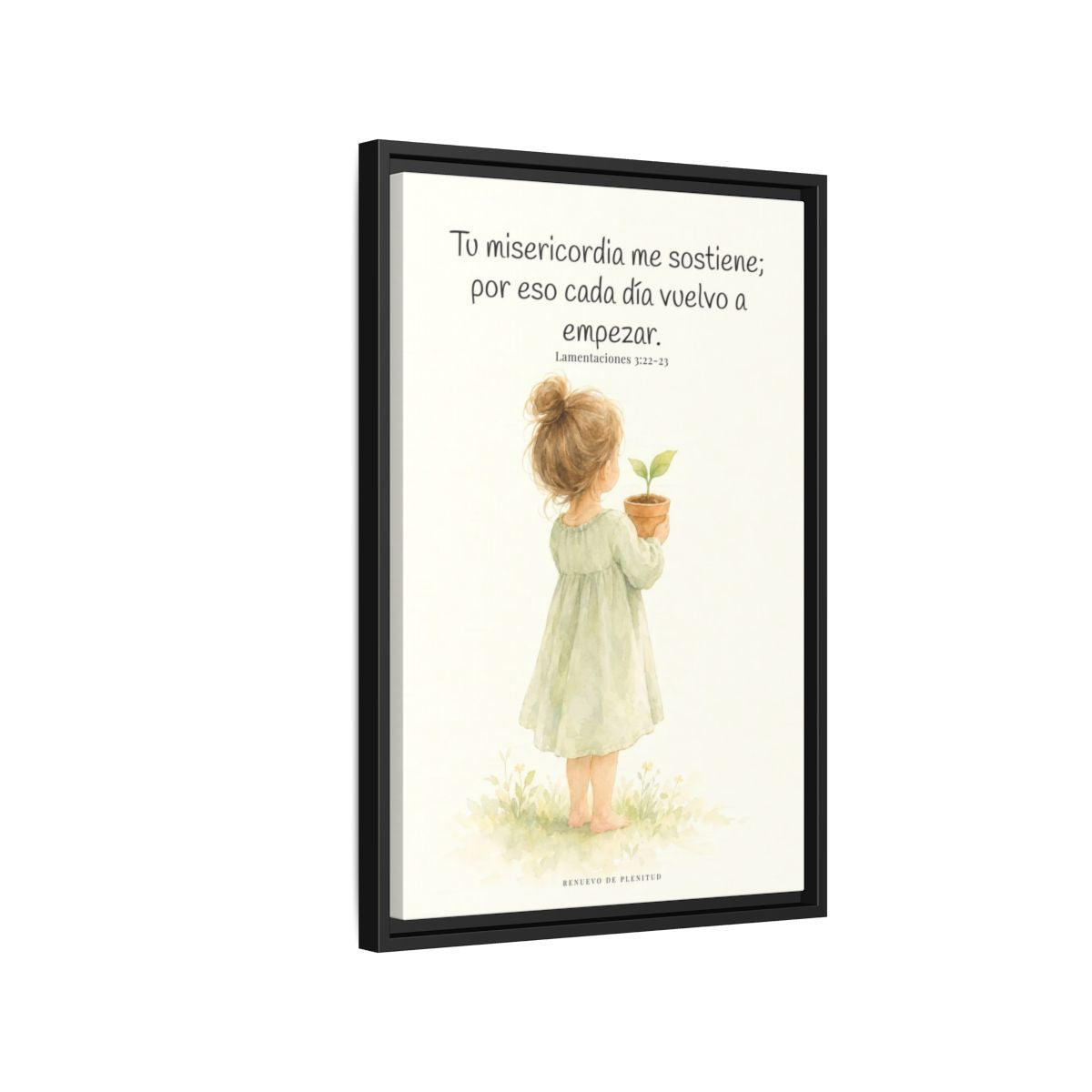 Por la misericordia de Jehová no fuimos consumidos — Lienzo Cristiano Enmarcado | Lamentaciones 3:22-23 — 16×24 pulgadas, marco negro, vista lateral del marco flotante