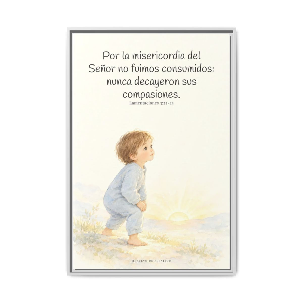 Por la misericordia de Jehová no fuimos consumidos — Lienzo Cristiano Enmarcado | Lamentaciones 3:22-23 — 24×36 pulgadas, marco blanco, vista frontal