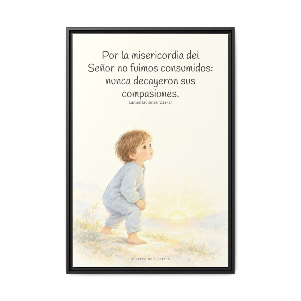 Por la misericordia de Jehová no fuimos consumidos — Lienzo Cristiano Enmarcado | Lamentaciones 3:22-23 — 24×36 pulgadas, marco negro, vista frontal