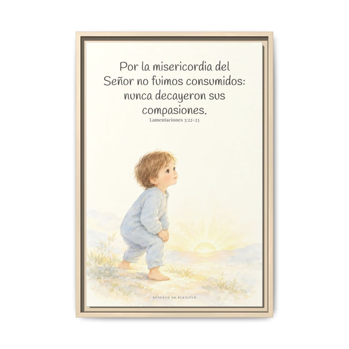 Por la misericordia de Jehová no fuimos consumidos — Lienzo Cristiano Enmarcado | Lamentaciones 3:22-23 — 16×24 pulgadas, marco natural, vista frontal