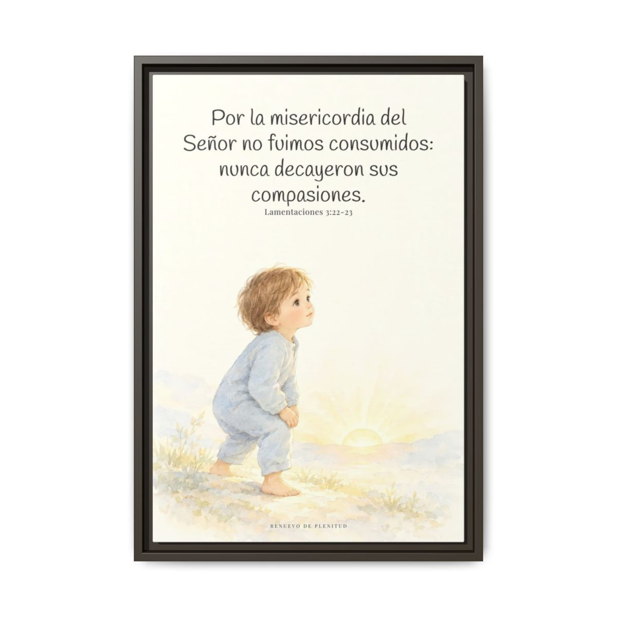 Por la misericordia de Jehová no fuimos consumidos — Lienzo Cristiano Enmarcado | Lamentaciones 3:22-23 — 16×24 pulgadas, marco espresso, vista frontal