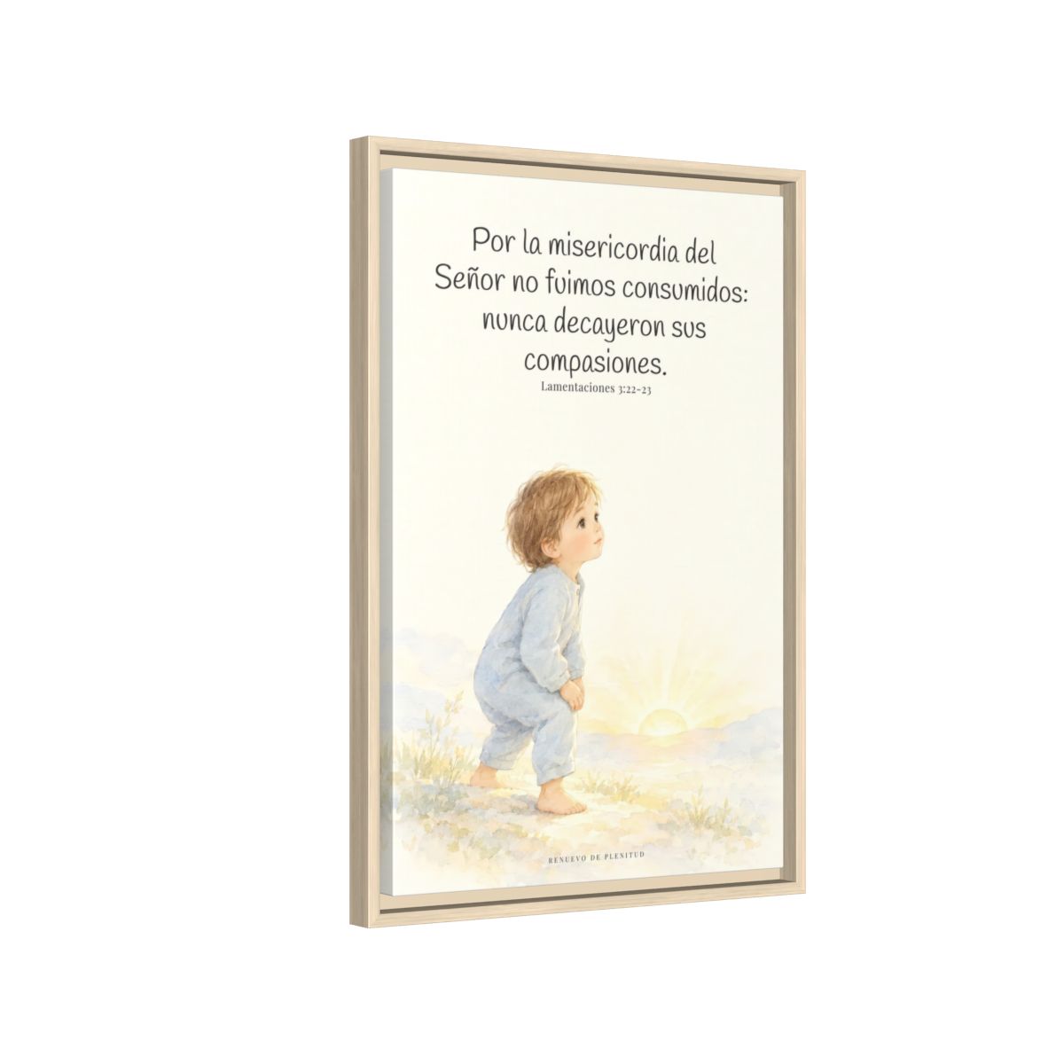 Por la misericordia de Jehová no fuimos consumidos — Lienzo Cristiano Enmarcado | Lamentaciones 3:22-23 — 16×24 pulgadas, marco natural, vista lateral del marco flotante
