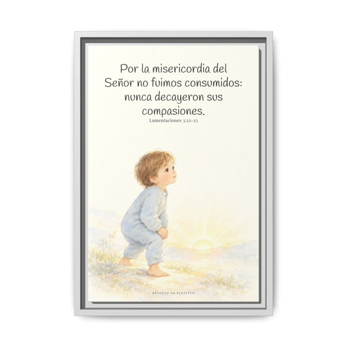 Por la misericordia de Jehová no fuimos consumidos — Lienzo Cristiano Enmarcado | Lamentaciones 3:22-23 — 12×18 pulgadas, marco blanco, vista frontal