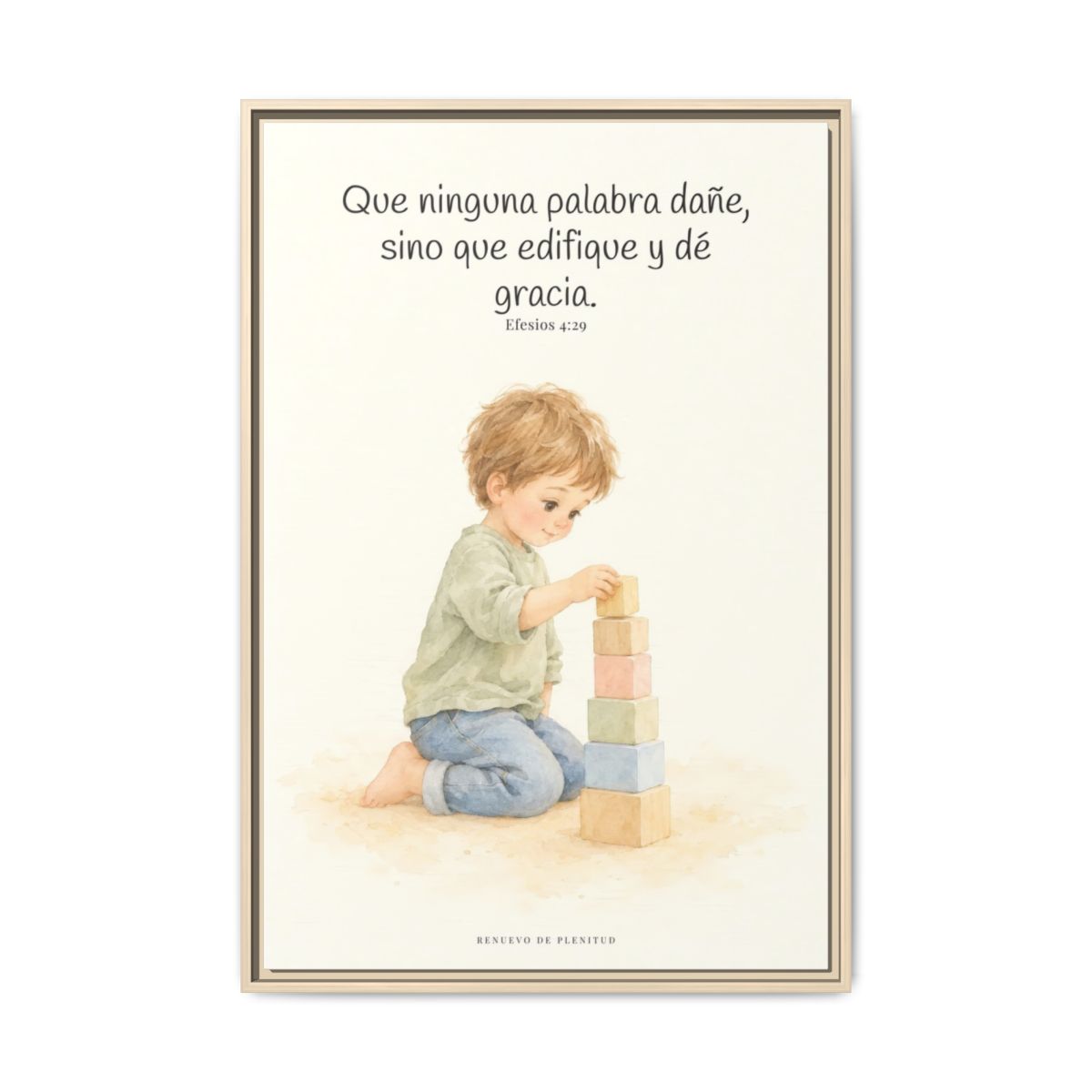 Que mis labios edifiquen — Lienzo Cristiano Enmarcado | Efesios 4:29 — 24×36 pulgadas, marco natural, vista frontal