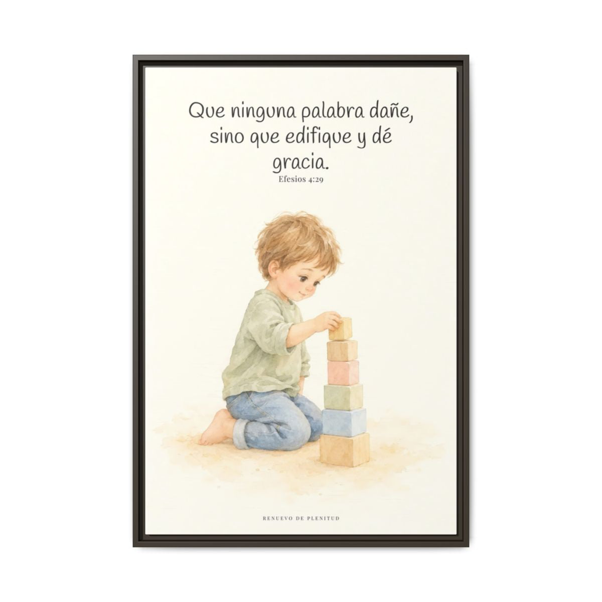 Que mis labios edifiquen — Lienzo Cristiano Enmarcado | Efesios 4:29 — 24×36 pulgadas, marco espresso, vista frontal