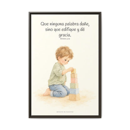 Que mis labios edifiquen — Lienzo Cristiano Enmarcado | Efesios 4:29 — 24×36 pulgadas, marco espresso, vista frontal