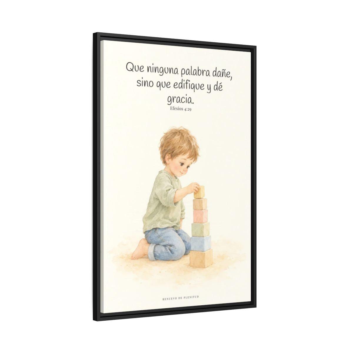 Que mis labios edifiquen — Lienzo Cristiano Enmarcado | Efesios 4:29 — 24×36 pulgadas, marco negro, vista lateral del marco flotante