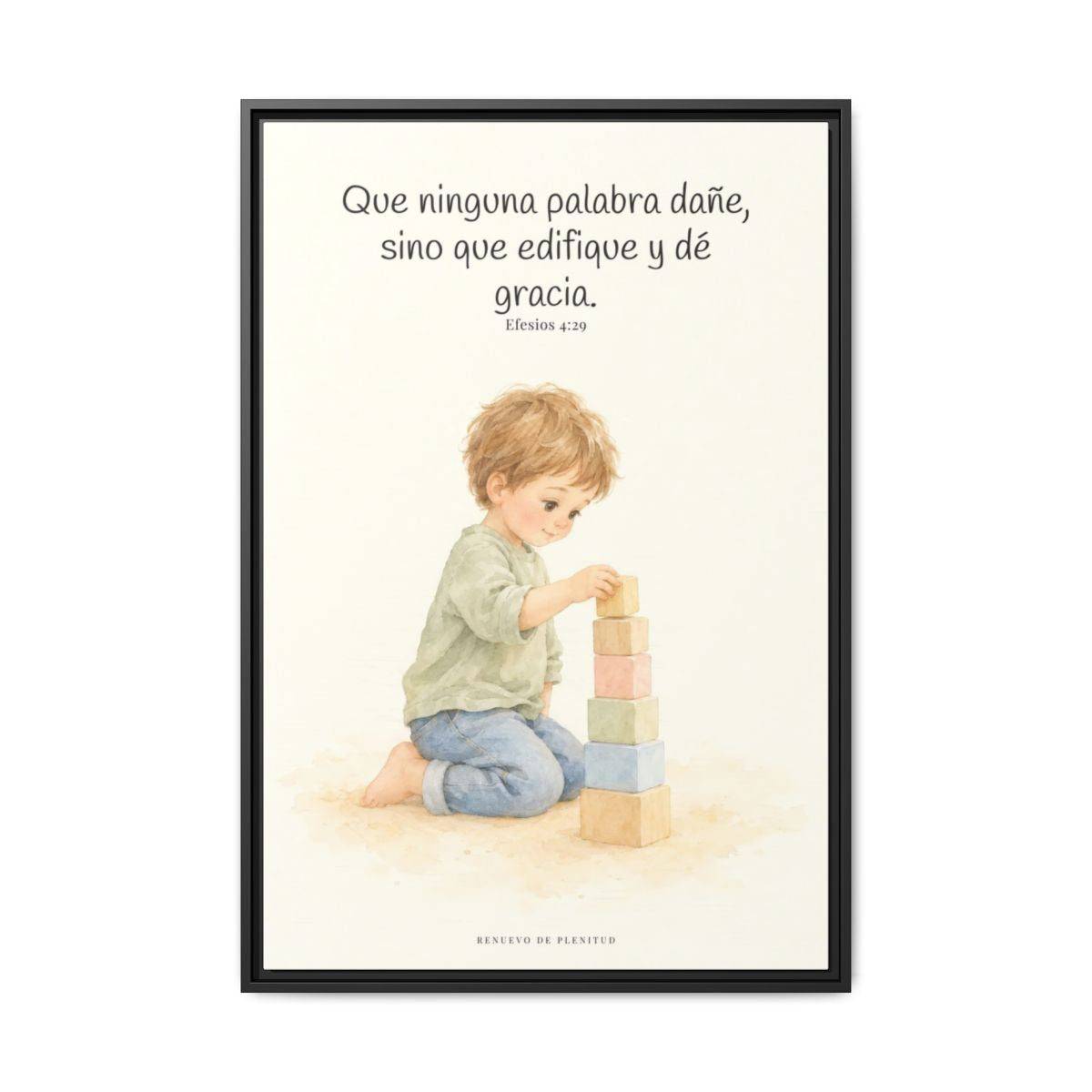 Que mis labios edifiquen — Lienzo Cristiano Enmarcado | Efesios 4:29 — 24×36 pulgadas, marco negro, vista frontal