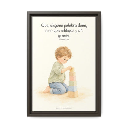 Que mis labios edifiquen — Lienzo Cristiano Enmarcado | Efesios 4:29 — 12×18 pulgadas, marco espresso, vista frontal