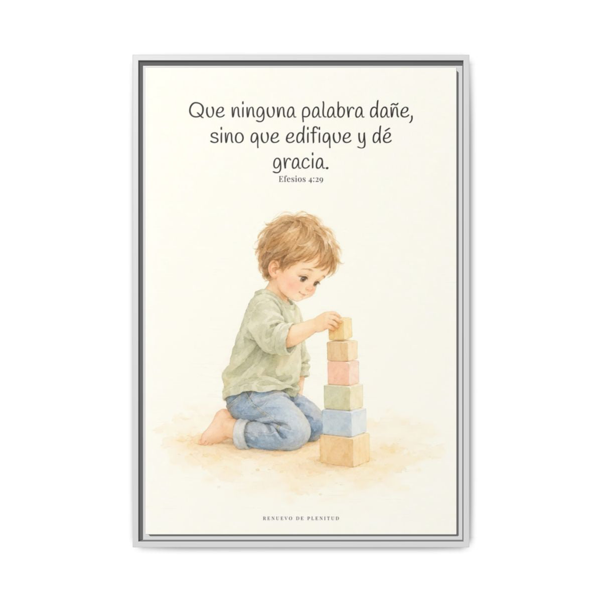 Que mis labios edifiquen — Lienzo Cristiano Enmarcado | Efesios 4:29 — 24×36 pulgadas, marco blanco, vista frontal