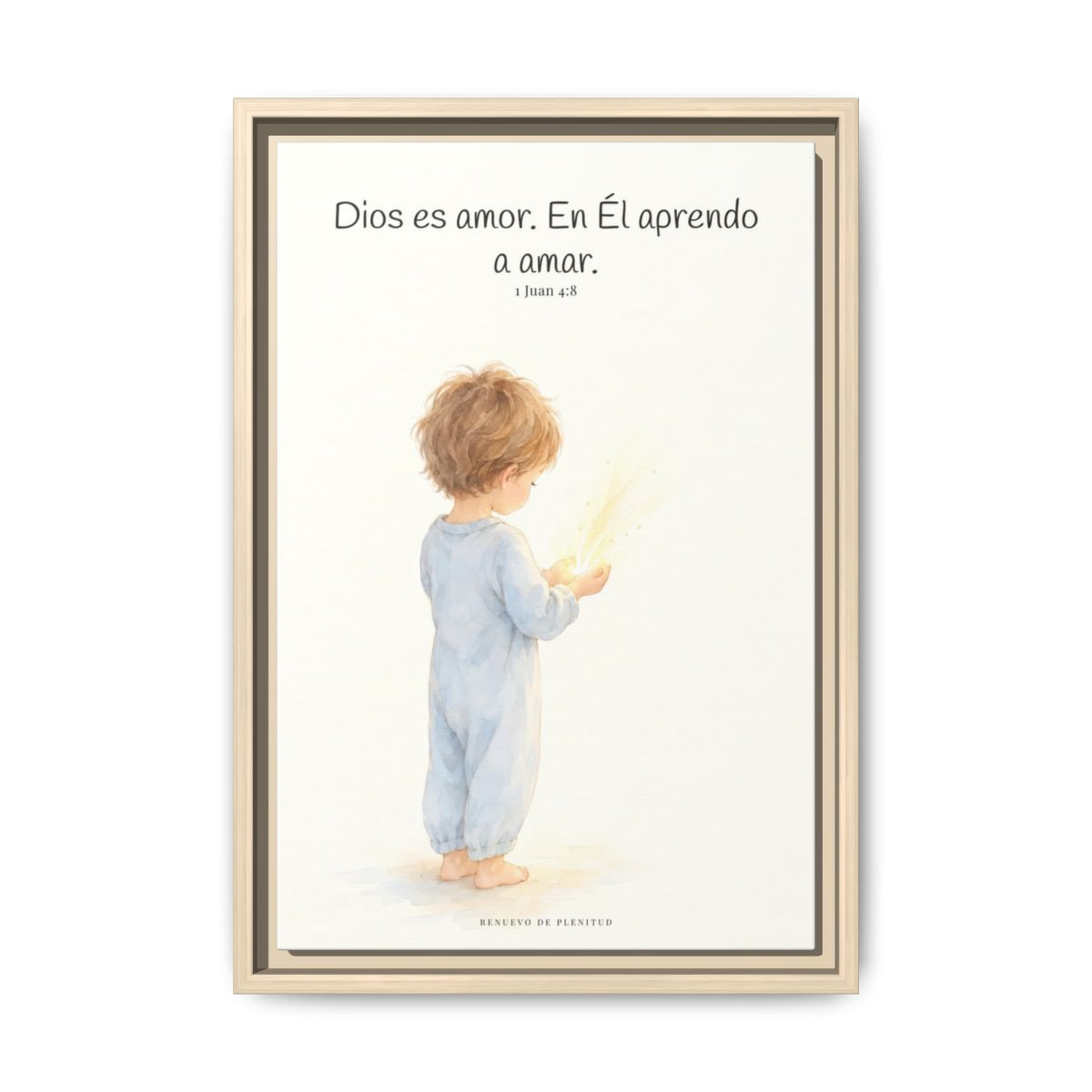 Quien no ama no conoce a Dios, porque Dios es amor — Lienzo Cristiano Enmarcado | 1 Juan 4:8 — 12×18 pulgadas, marco natural, vista frontal