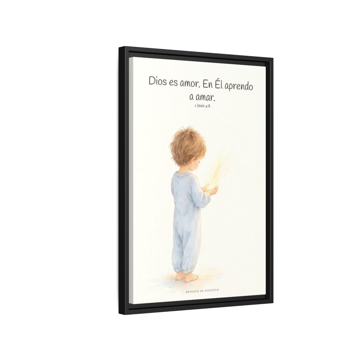 Quien no ama no conoce a Dios, porque Dios es amor — Lienzo Cristiano Enmarcado | 1 Juan 4:8 — 16×24 pulgadas, marco negro, vista lateral del marco flotante