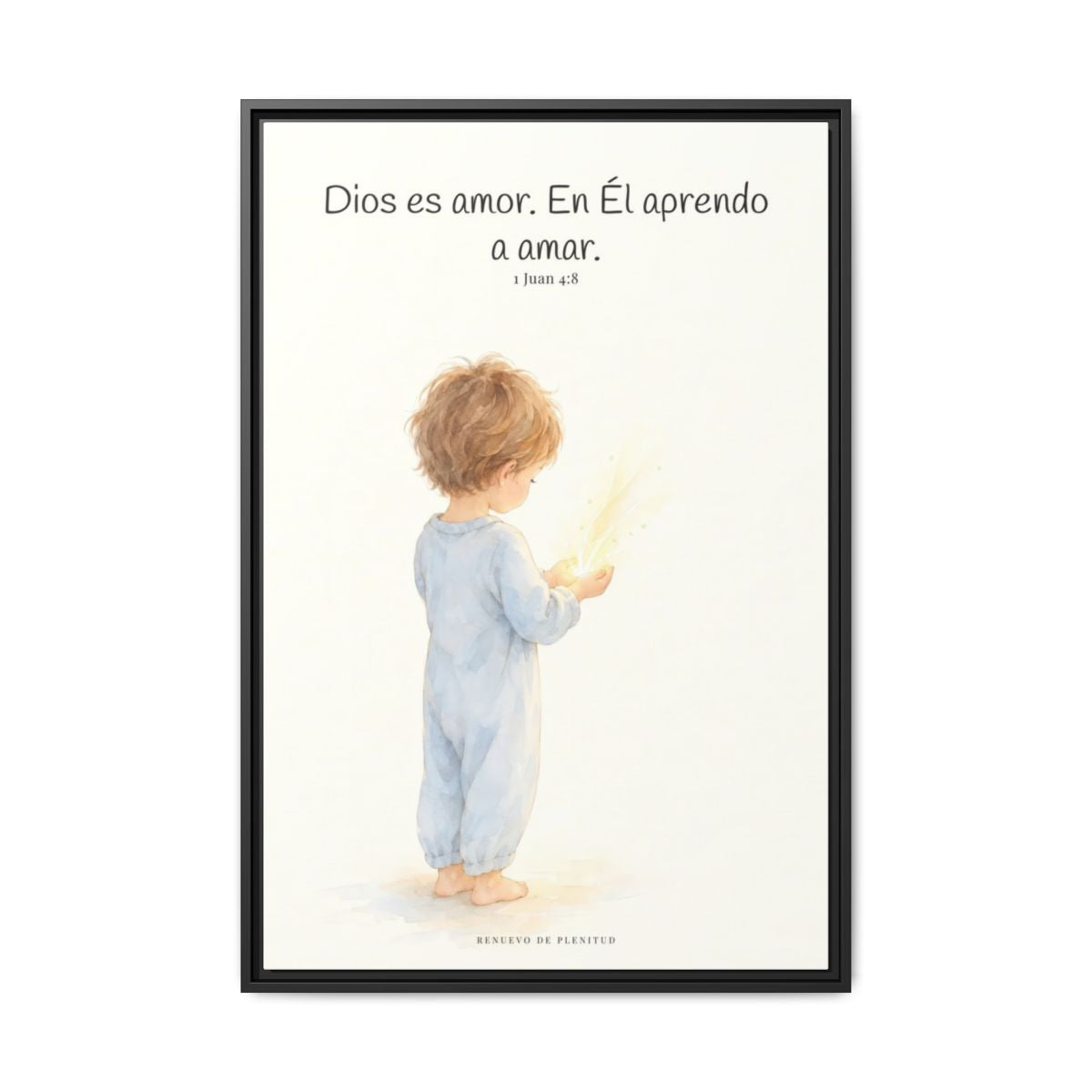 Quien no ama no conoce a Dios, porque Dios es amor — Lienzo Cristiano Enmarcado | 1 Juan 4:8 — 24×36 pulgadas, marco negro, vista frontal