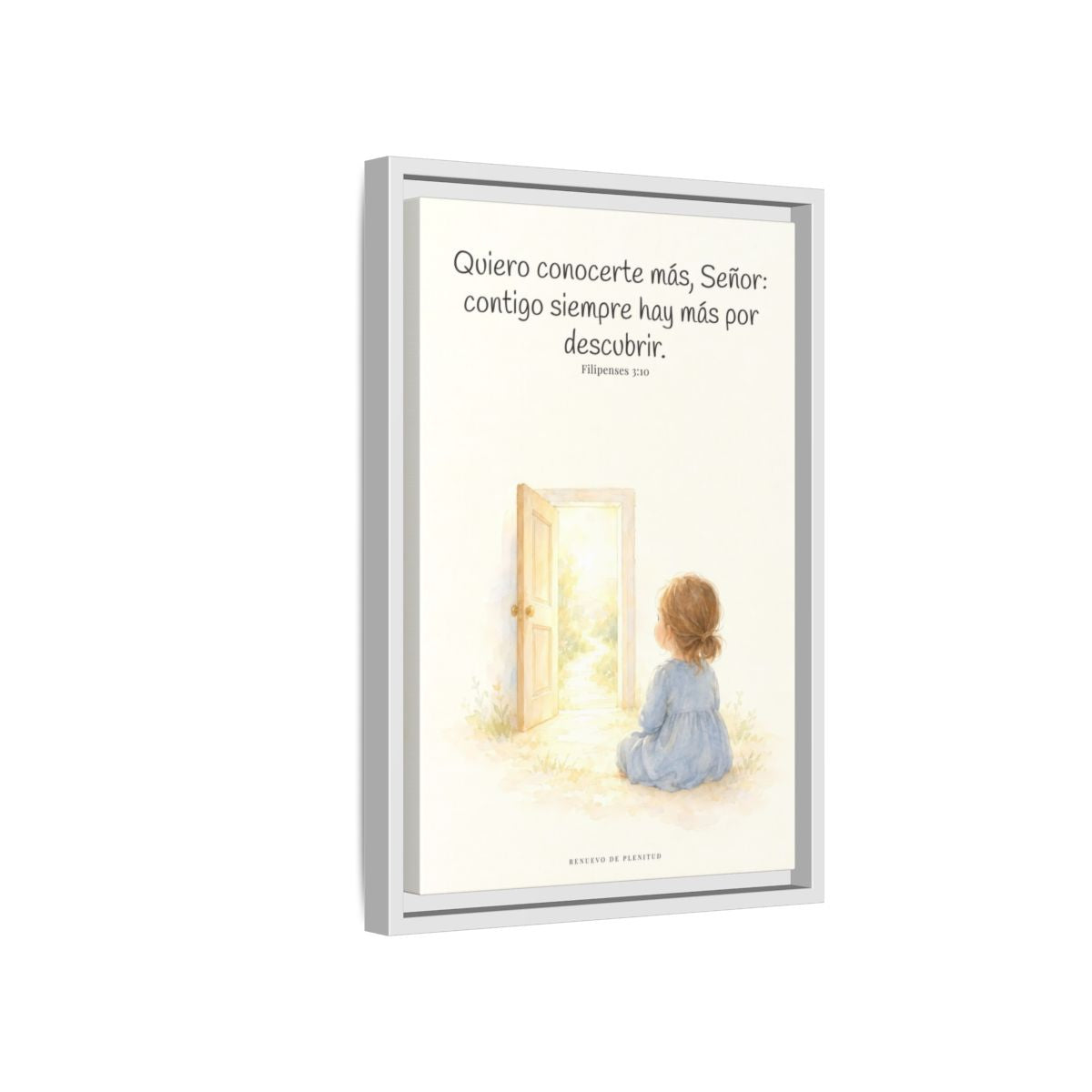 Quiero conocerte más, Señor — Lienzo Cristiano Enmarcado | Filipenses 3:10 — 12×18 pulgadas, marco blanco, vista lateral del marco flotante