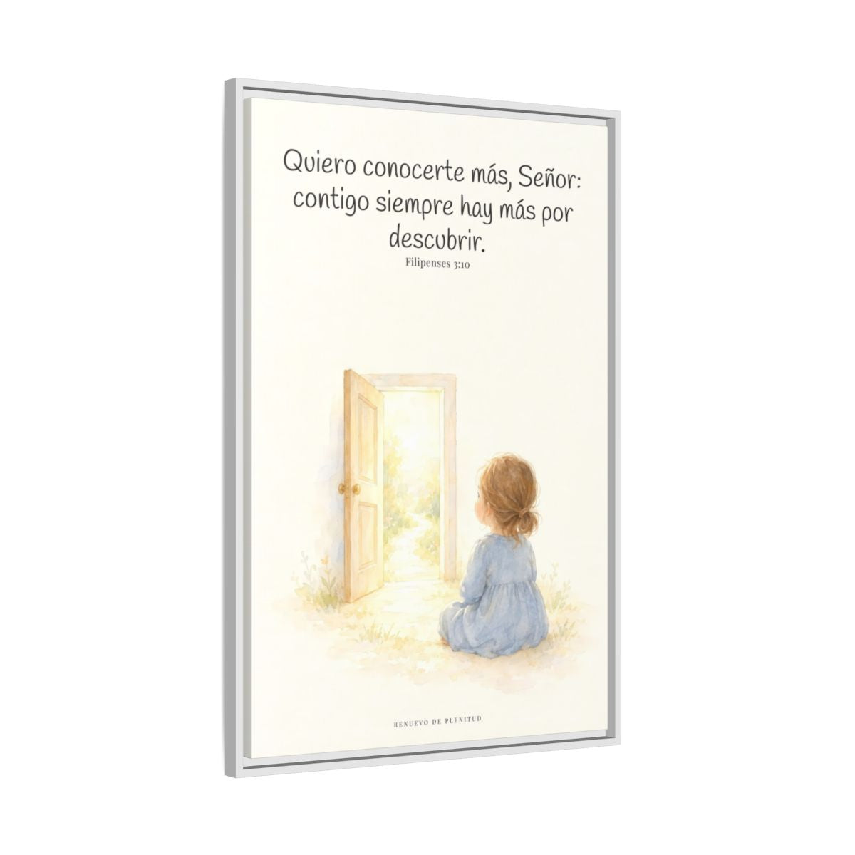 Quiero conocerte más, Señor — Lienzo Cristiano Enmarcado | Filipenses 3:10 — 24×36 pulgadas, marco blanco, vista lateral del marco flotante