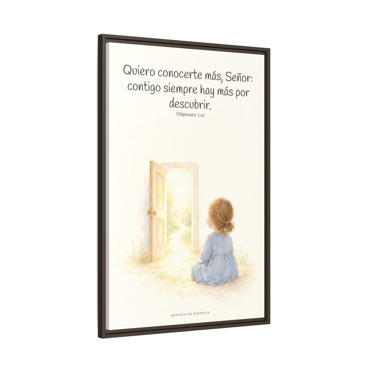 Quiero conocerte más, Señor — Lienzo Cristiano Enmarcado | Filipenses 3:10 — 24×36 pulgadas, marco espresso, vista lateral del marco flotante
