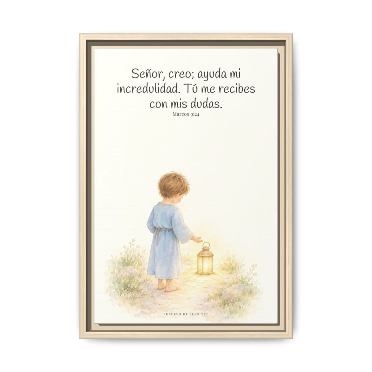Señor, creo; ayuda mi incredulidad — Lienzo Cristiano Enmarcado | Marcos 9:24 — 12×18 pulgadas, marco natural, vista frontal