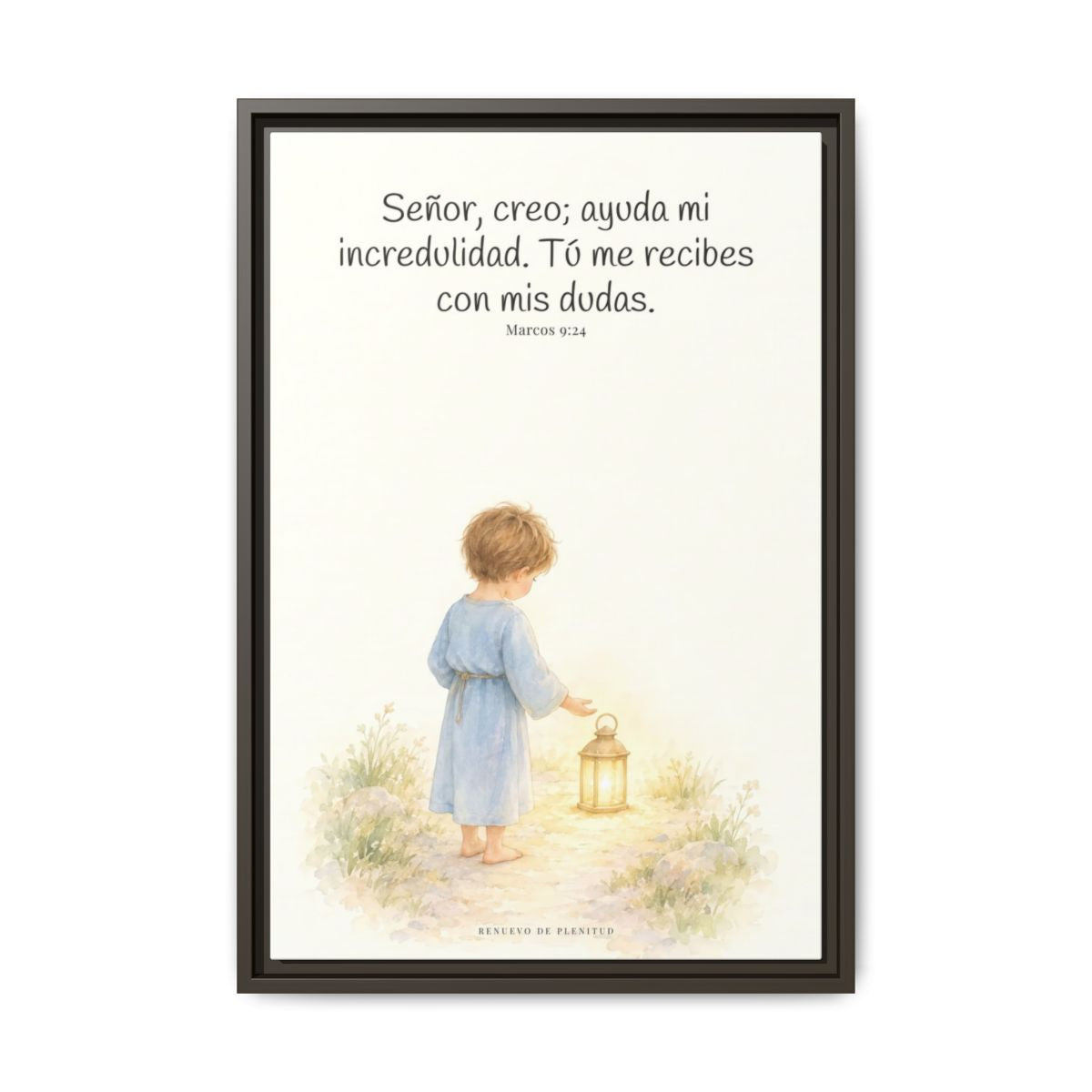 Señor, creo; ayuda mi incredulidad — Lienzo Cristiano Enmarcado | Marcos 9:24 — 16×24 pulgadas, marco espresso, vista frontal