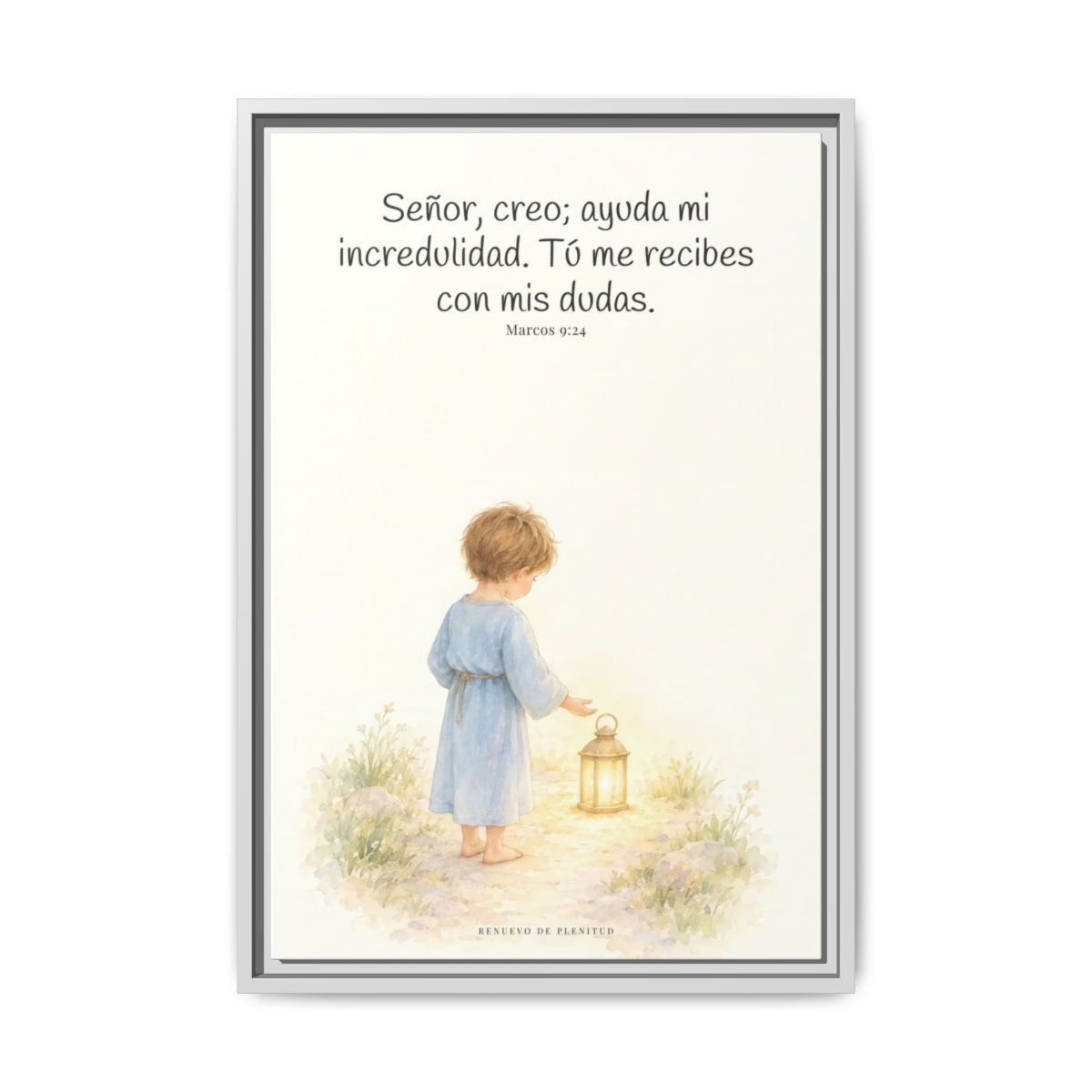 Señor, creo; ayuda mi incredulidad — Lienzo Cristiano Enmarcado | Marcos 9:24 — 16×24 pulgadas, marco blanco, vista frontal