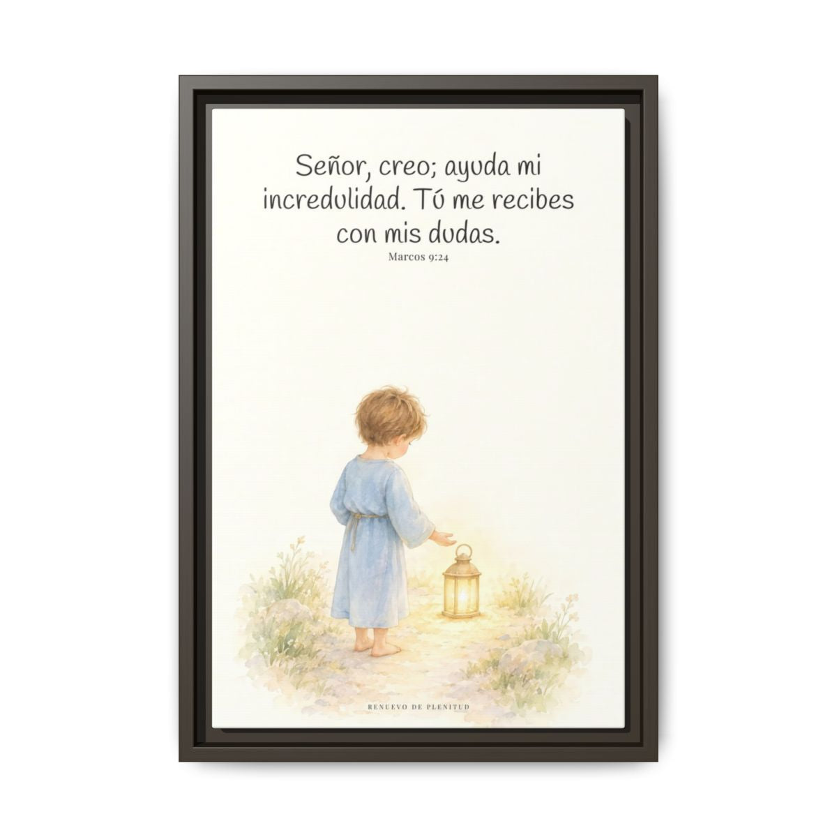 Señor, creo; ayuda mi incredulidad — Lienzo Cristiano Enmarcado | Marcos 9:24 — 12×18 pulgadas, marco espresso, vista frontal