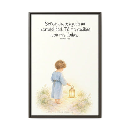 Señor, creo; ayuda mi incredulidad — Lienzo Cristiano Enmarcado | Marcos 9:24 — 24×36 pulgadas, marco espresso, vista frontal
