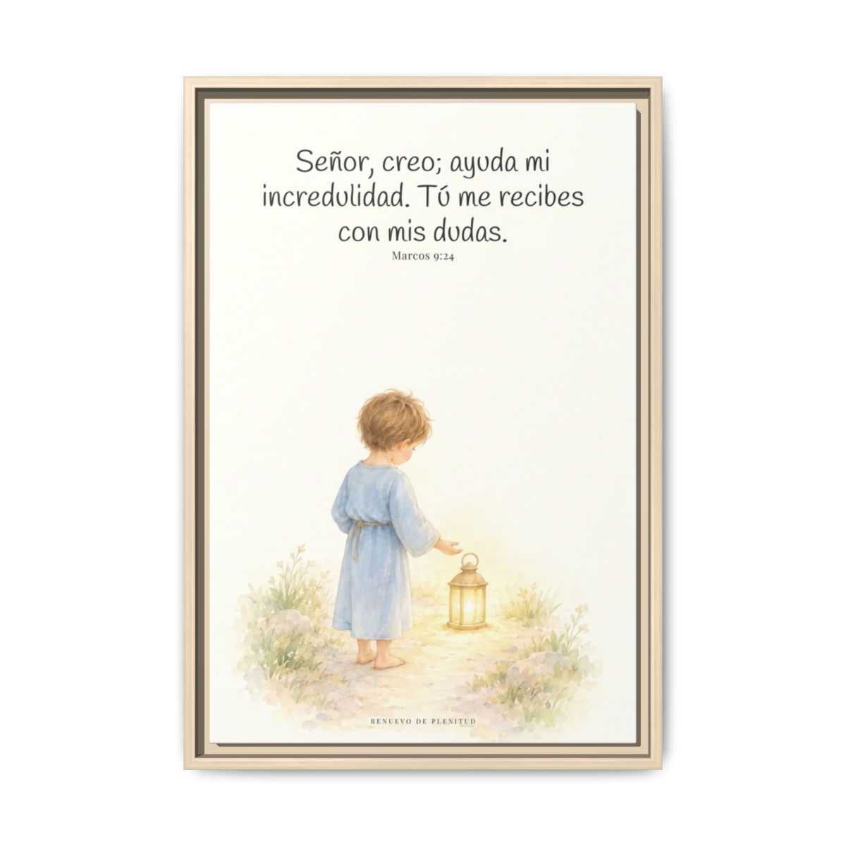 Señor, creo; ayuda mi incredulidad — Lienzo Cristiano Enmarcado | Marcos 9:24 — 16×24 pulgadas, marco natural, vista frontal