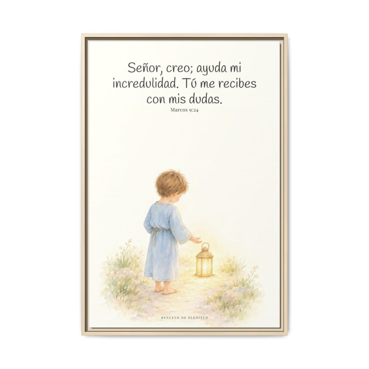 Señor, creo; ayuda mi incredulidad — Lienzo Cristiano Enmarcado | Marcos 9:24 — 24×36 pulgadas, marco natural, vista frontal