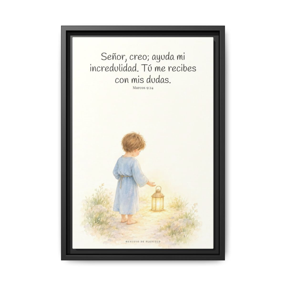 Señor, creo; ayuda mi incredulidad — Lienzo Cristiano Enmarcado | Marcos 9:24 — 12×18 pulgadas, marco negro, vista frontal