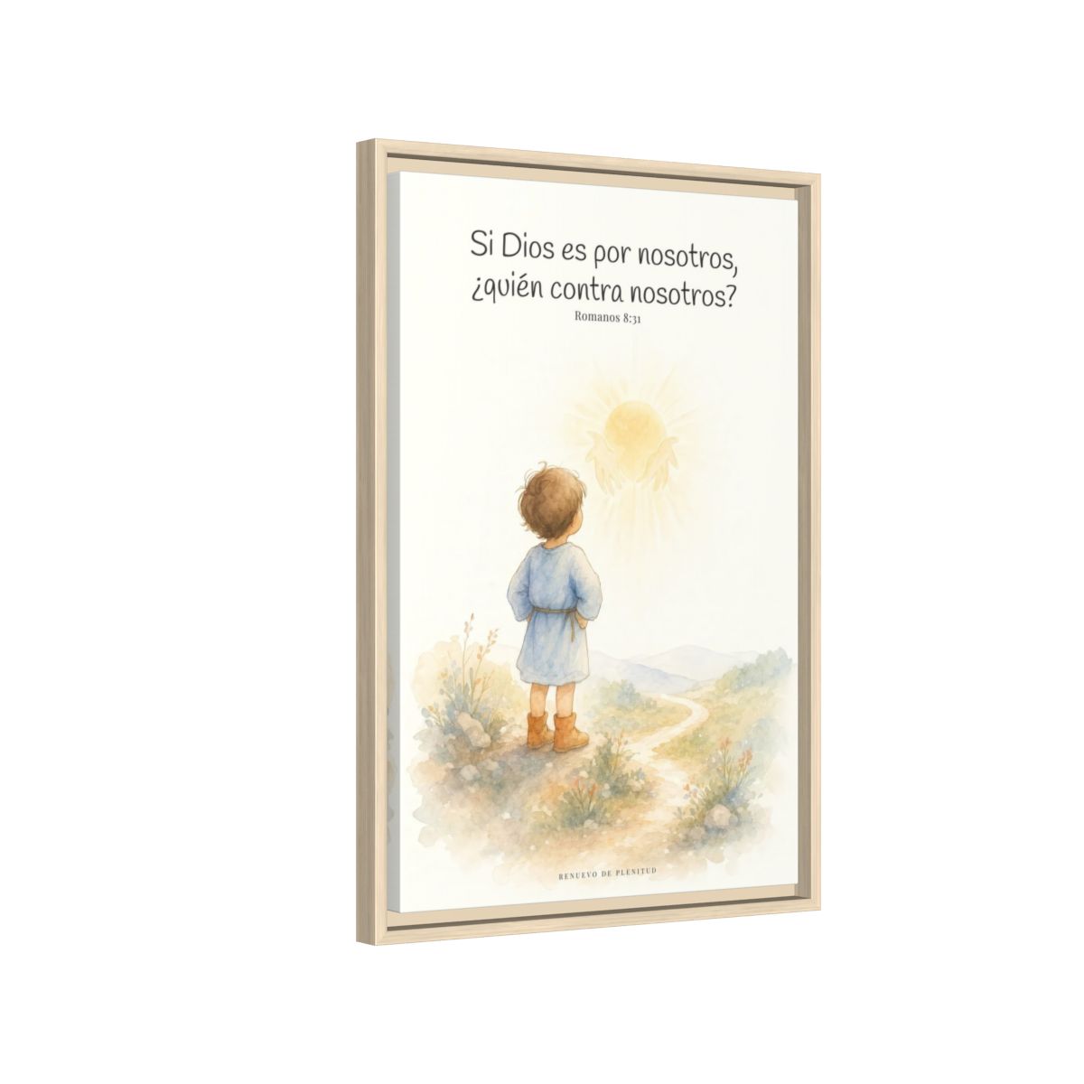 Si Dios es por nosotros, ¿quién contra nosotros? — Lienzo Cristiano Enmarcado | Romanos 8:31 — 16×24 pulgadas, marco natural, vista lateral del marco flotante