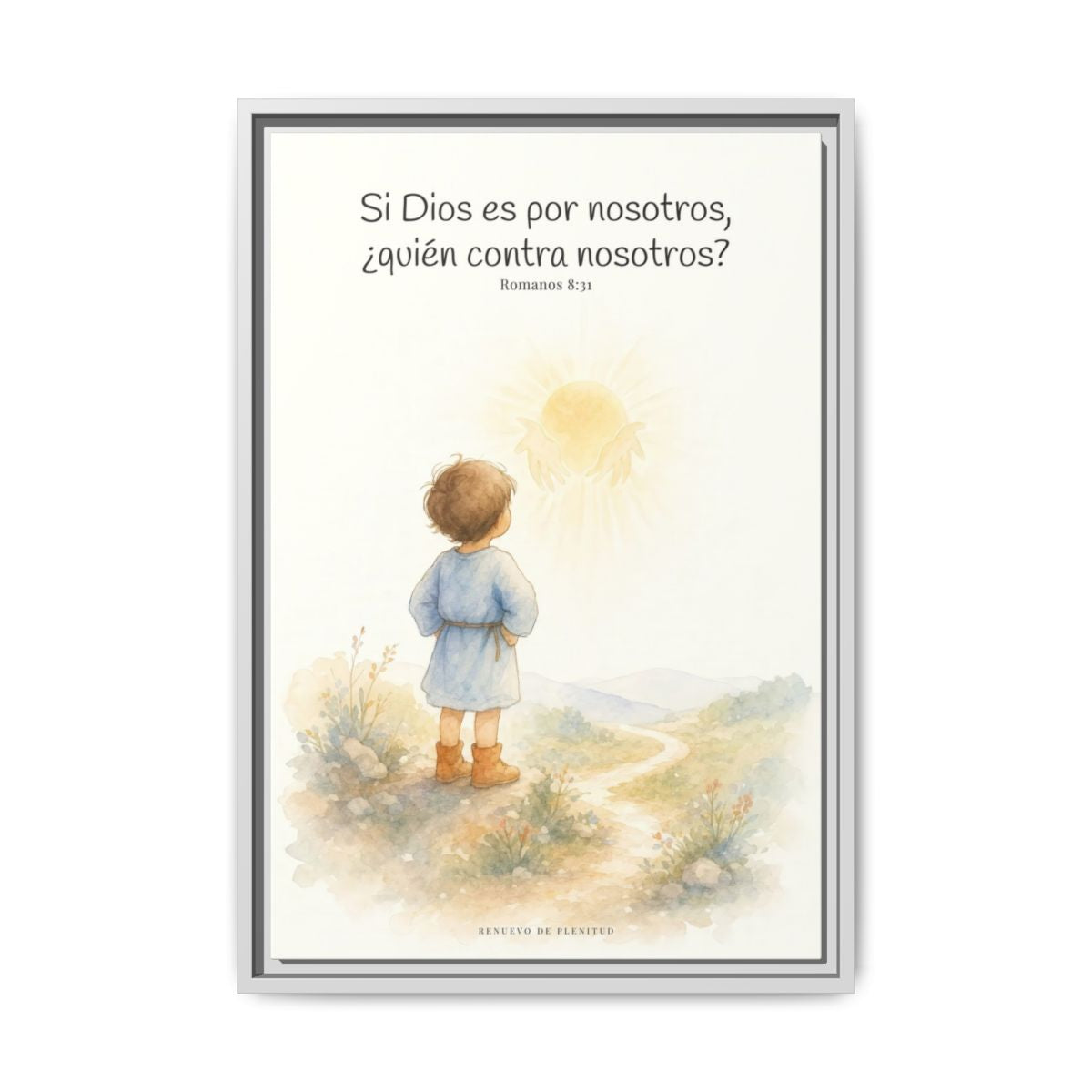 Si Dios es por nosotros, ¿quién contra nosotros? — Lienzo Cristiano Enmarcado | Romanos 8:31 — 16×24 pulgadas, marco blanco, vista frontal