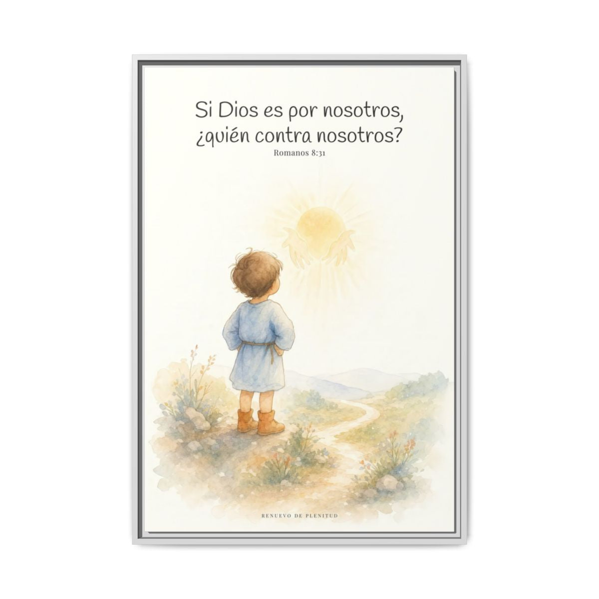 Si Dios es por nosotros, ¿quién contra nosotros? — Lienzo Cristiano Enmarcado | Romanos 8:31 — 24×36 pulgadas, marco blanco, vista frontal