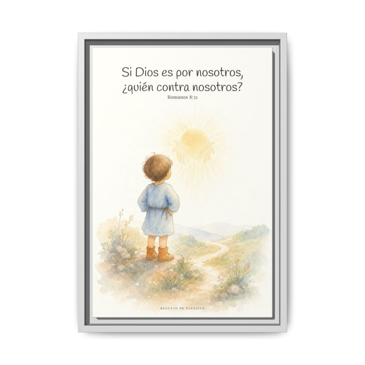 Si Dios es por nosotros, ¿quién contra nosotros? — Lienzo Cristiano Enmarcado | Romanos 8:31 — 12×18 pulgadas, marco blanco, vista frontal