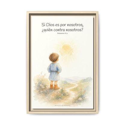 Si Dios es por nosotros, ¿quién contra nosotros? — Lienzo Cristiano Enmarcado | Romanos 8:31 — 12×18 pulgadas, marco natural, vista frontal