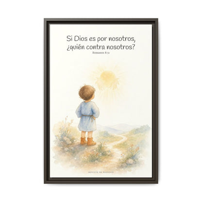Si Dios es por nosotros, ¿quién contra nosotros? — Lienzo Cristiano Enmarcado | Romanos 8:31 — 16×24 pulgadas, marco espresso, vista frontal
