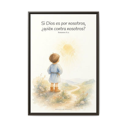 Si Dios es por nosotros, ¿quién contra nosotros? — Lienzo Cristiano Enmarcado | Romanos 8:31 — 24×36 pulgadas, marco espresso, vista frontal