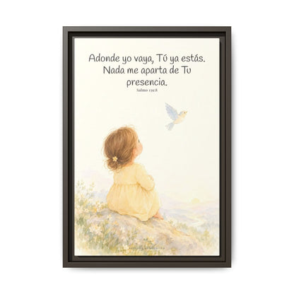 Si subo a los cielos, allí estás Tú — Lienzo Cristiano Enmarcado | Salmo 139:8 — 12×18 pulgadas, marco espresso, vista frontal