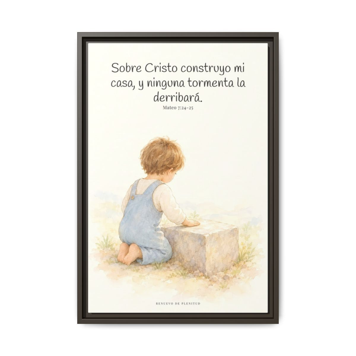 Sobre Cristo construyo mi casa — Lienzo Cristiano Enmarcado | Mateo 7:24-25 — 16×24 pulgadas, marco espresso, vista frontal