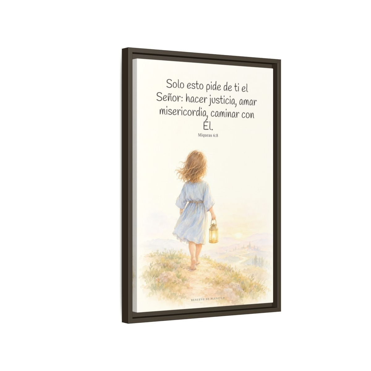 Solo esto pide de ti el Señor — Lienzo Cristiano Enmarcado | Miqueas 6:8 — 16×24 pulgadas, marco espresso, vista lateral del marco flotante