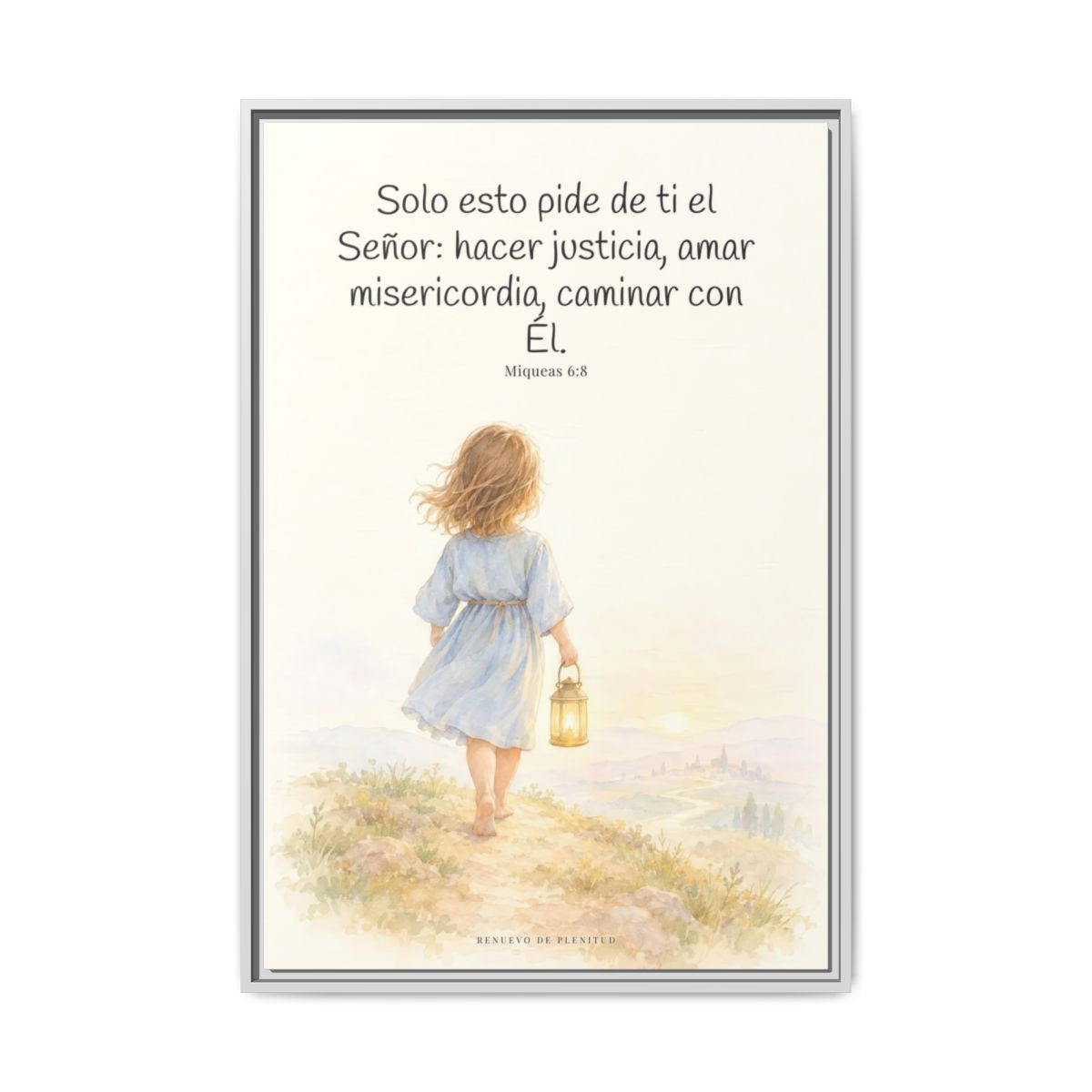 Solo esto pide de ti el Señor — Lienzo Cristiano Enmarcado | Miqueas 6:8 — 24×36 pulgadas, marco blanco, vista frontal
