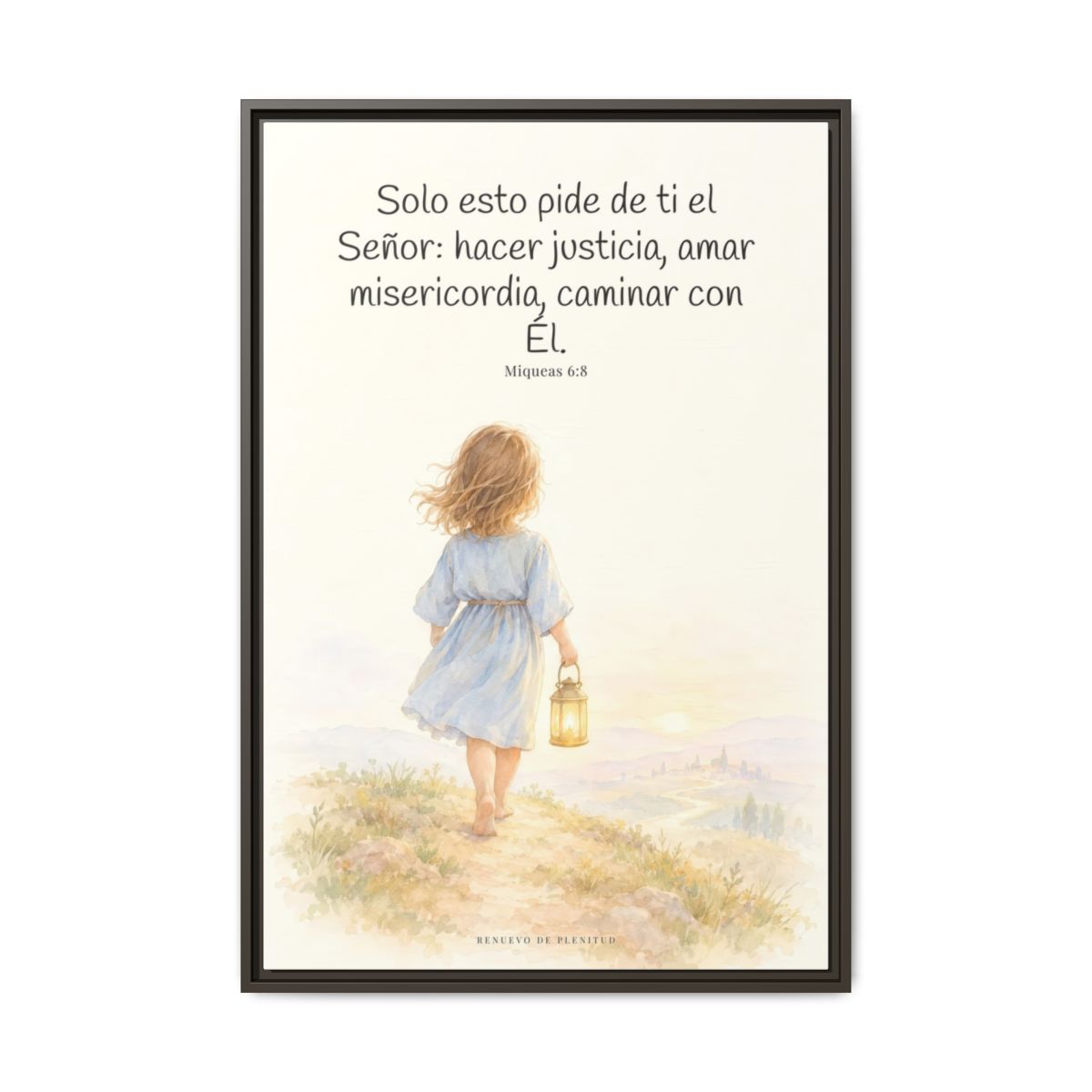 Solo esto pide de ti el Señor — Lienzo Cristiano Enmarcado | Miqueas 6:8 — 24×36 pulgadas, marco espresso, vista frontal