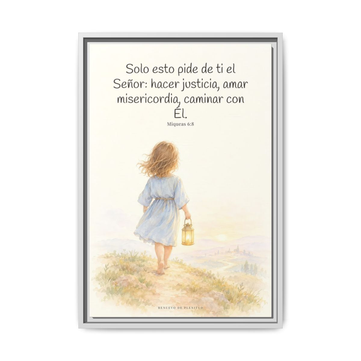 Solo esto pide de ti el Señor — Lienzo Cristiano Enmarcado | Miqueas 6:8 — 16×24 pulgadas, marco blanco, vista frontal