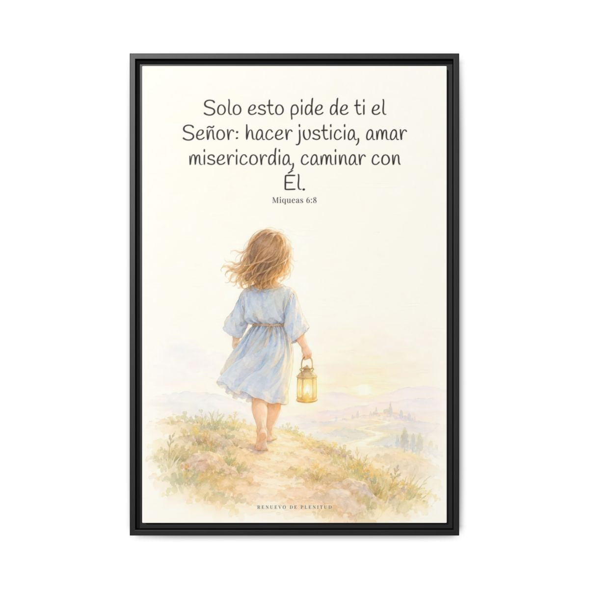 Solo esto pide de ti el Señor — Lienzo Cristiano Enmarcado | Miqueas 6:8 — 24×36 pulgadas, marco negro, vista frontal