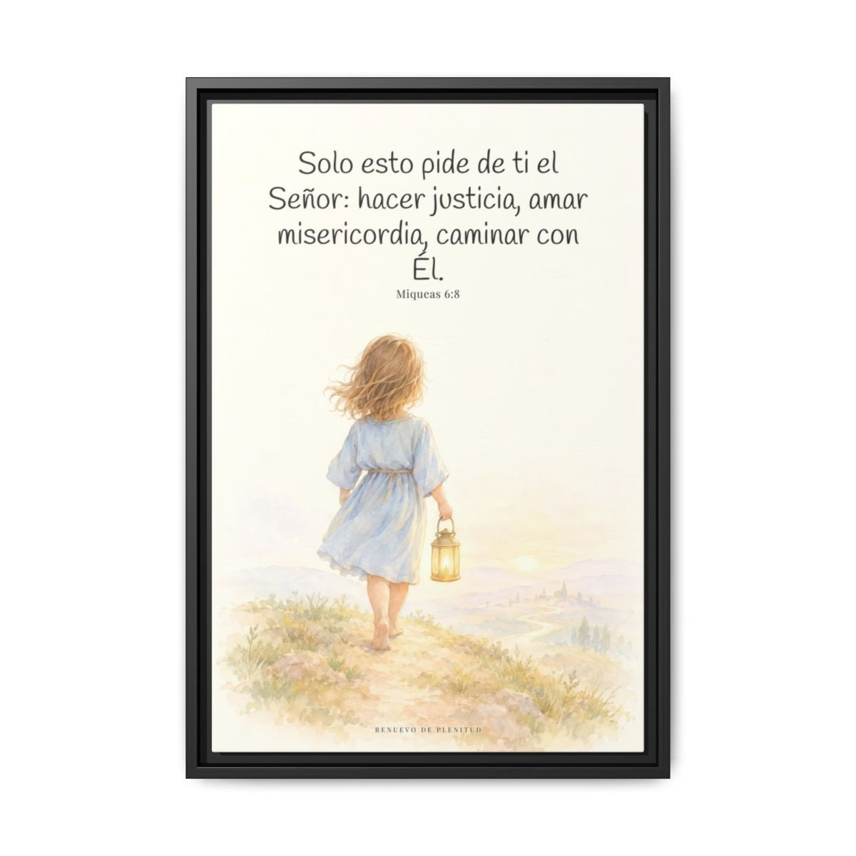 Solo esto pide de ti el Señor — Lienzo Cristiano Enmarcado | Miqueas 6:8 — 16×24 pulgadas, marco negro, vista frontal