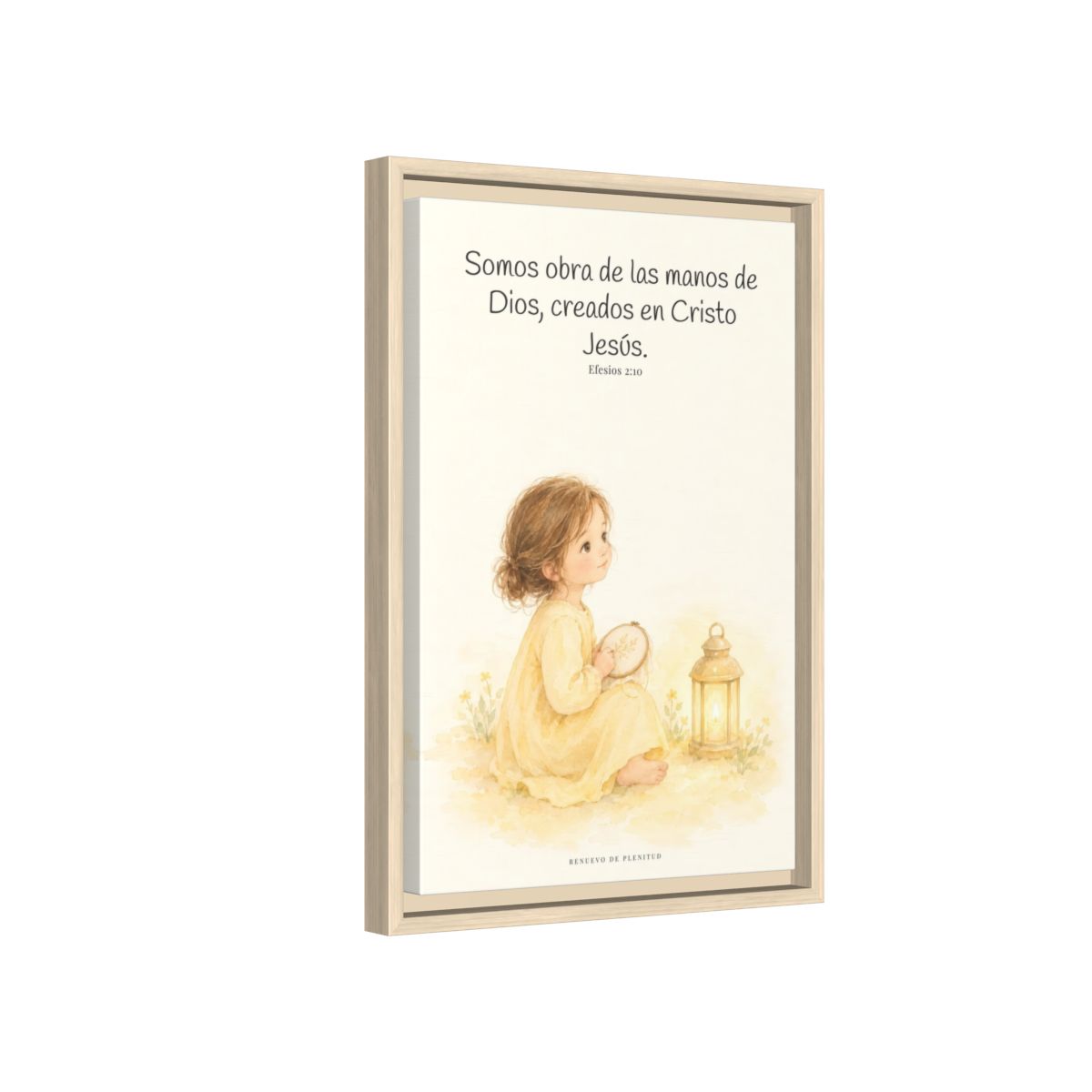 Somos obra de las manos de Dios — Lienzo Cristiano Enmarcado | Efesios 2:10 — 12×18 pulgadas, marco natural, vista lateral del marco flotante