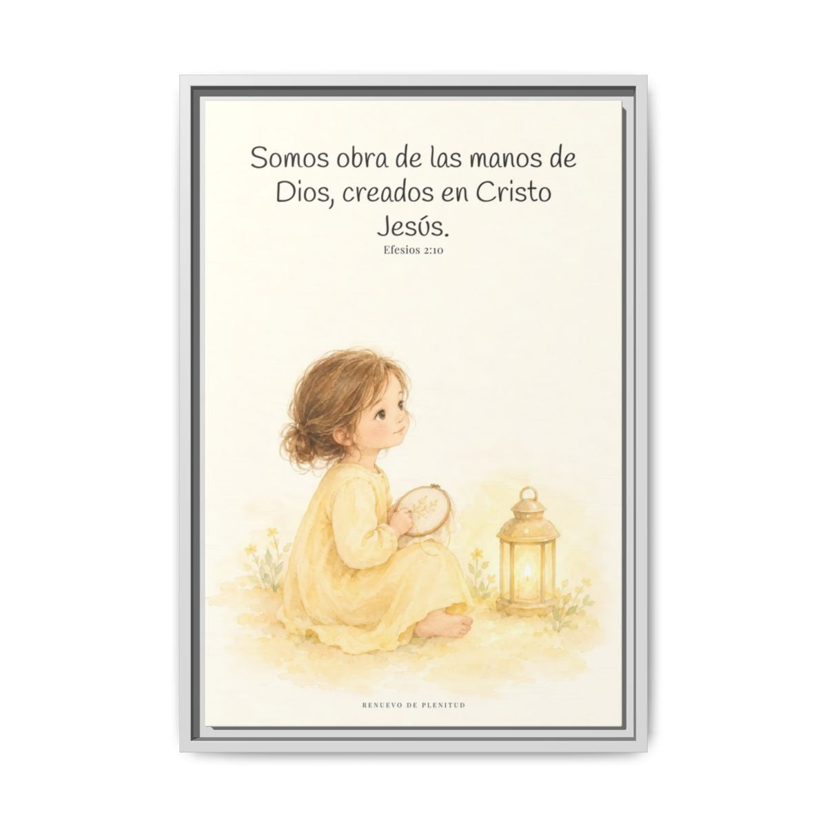Somos obra de las manos de Dios — Lienzo Cristiano Enmarcado | Efesios 2:10 — 16×24 pulgadas, marco blanco, vista frontal